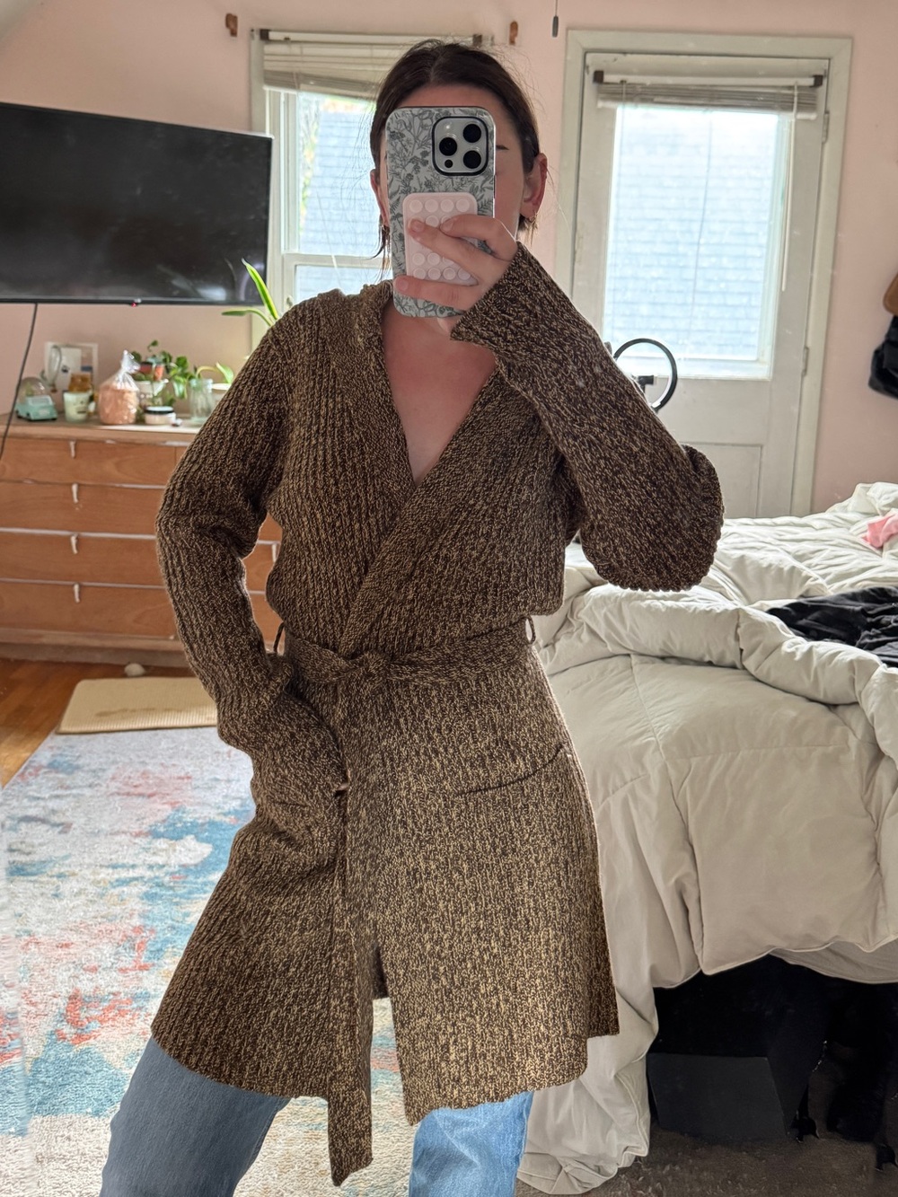 Carolyn Taylor Brown Knit Belted Cardigan